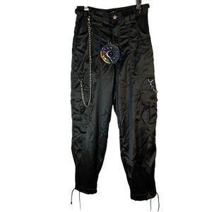 Dolls Kill Punk Trap Chain Cargo Oversized Tie Ankle Pants, XS punk goth baddie